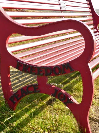 Details of the memorial bench to Dr Cheesmond Freedom Peace Joy